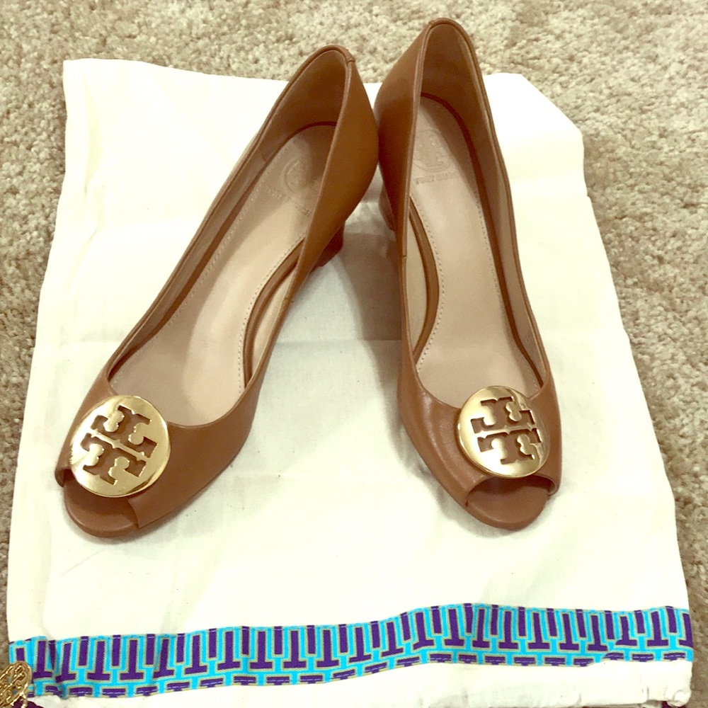 Tory Burch peep toe wedges